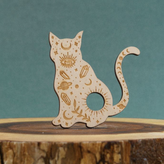 Crystal Cat Wooden Sphere Stand - TurtleTarotEmporium