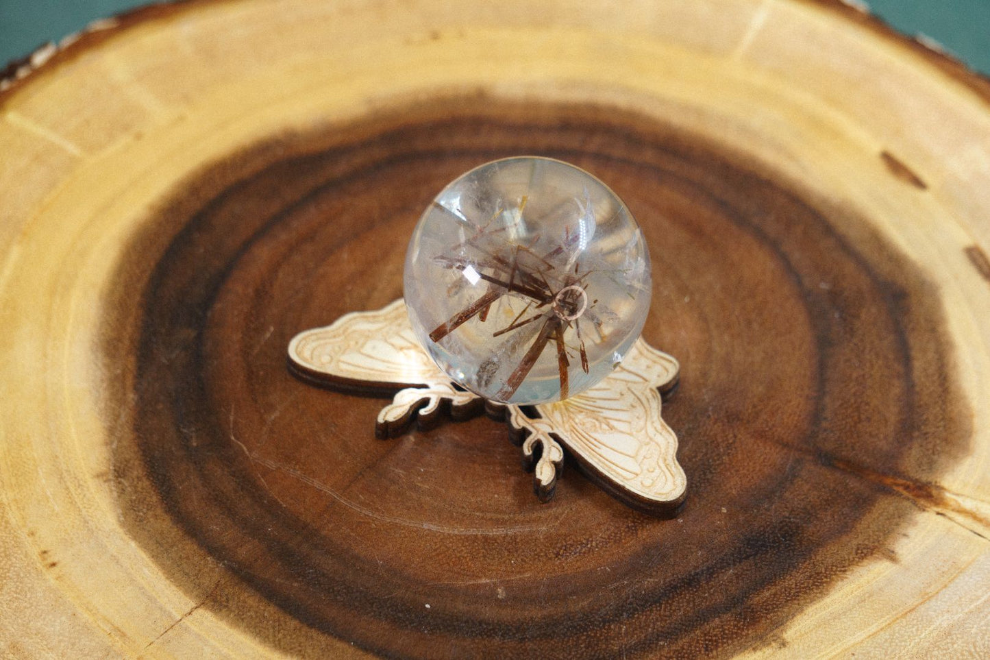 Mystic Moth Wooden Sphere Stand - TurtleTarotEmporium