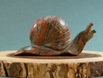 Giant Unakite Snail Crystal Carving - TurtleTarotEmporium