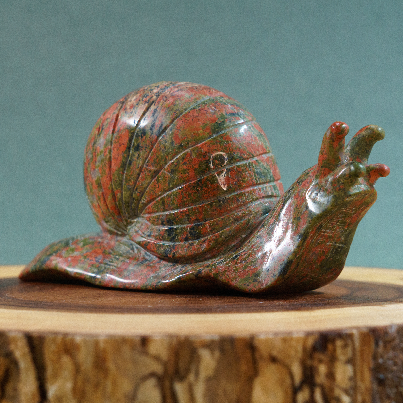 Giant Unakite Snail Crystal Carving - TurtleTarotEmporium