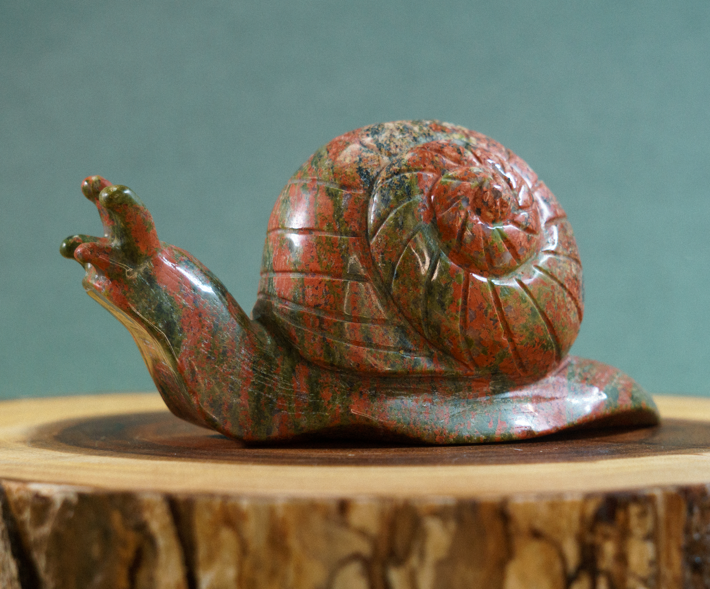 Giant Unakite Snail Crystal Carving - TurtleTarotEmporium