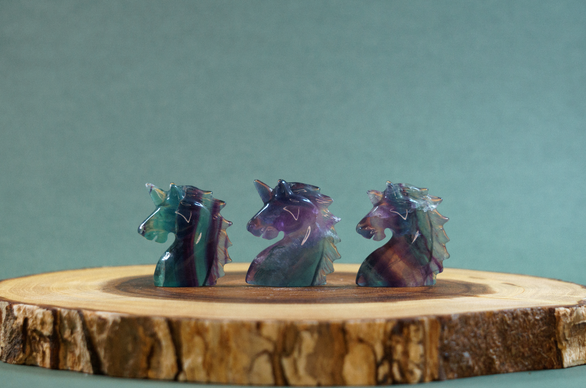 Rainbow Fluorite Unicorn Crystal Carvings - TurtleTarotEmporium