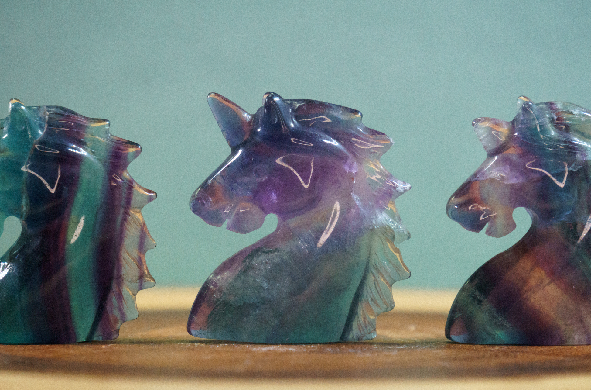 Rainbow Fluorite Unicorn Crystal Carvings - TurtleTarotEmporium