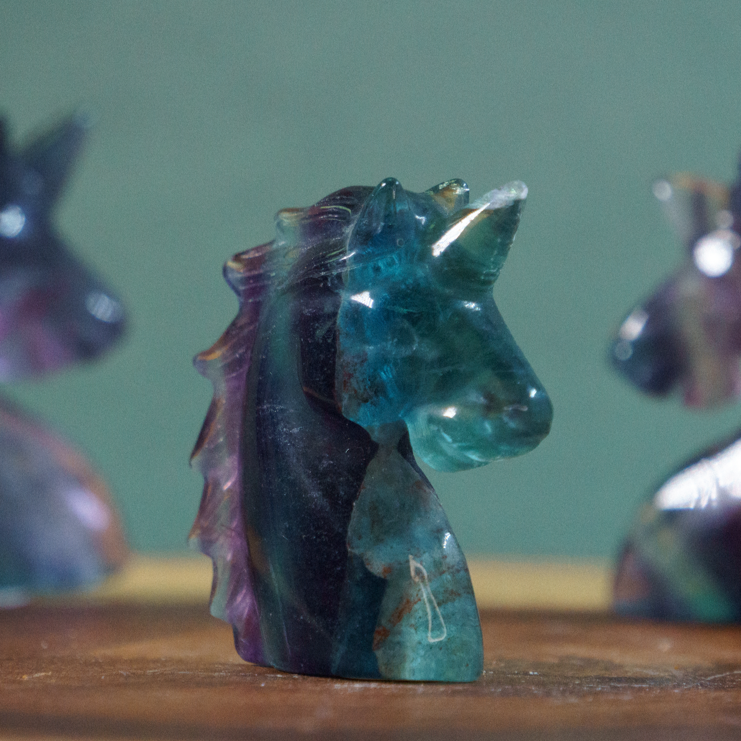 Rainbow Fluorite Unicorn Crystal Carvings - TurtleTarotEmporium